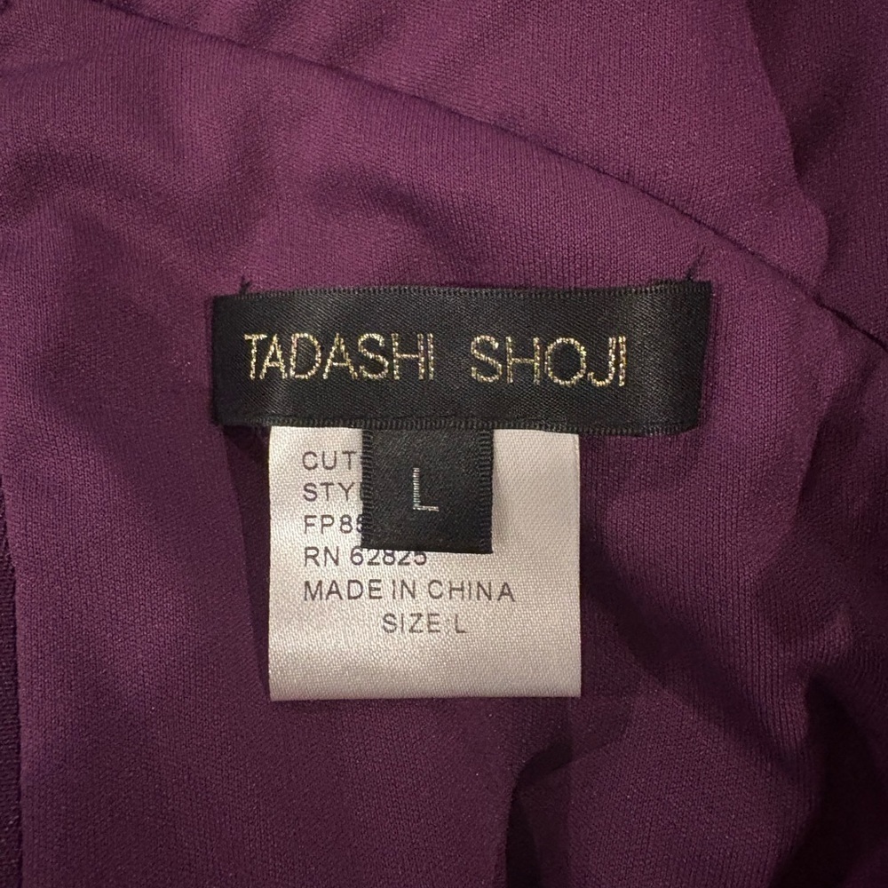 Tadashi Shoji ruched midi evening dress sz L maroon purple wedding guest - Picture 3 of 5